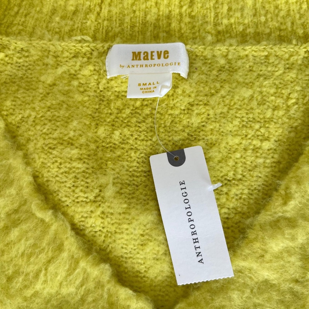 MAEVE BY ANTHROPOLOGIE OVERSIZED V-NECK SWEATER – BRIGHT YELLOW MOHAIR BLEND – S - Picture 7 of 7